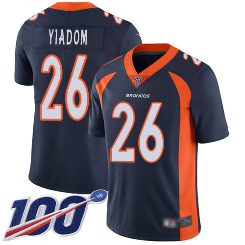 Men Denver Broncos 26 Isaac Yiadom Navy Blue Alternate Vapor Untouchable Limited Player 100th Season Football NFL Jersey